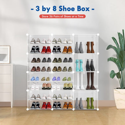 KUSARKO 24 Pair Shoes 8 Tier Rack Storage Clear Plastic Expandable Stackable Organizer