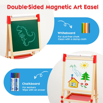 Kids Art Easel for Kids, Adjustable Standing Wooden Toddler Drawing Board, Double Sided Chevalet Enfant with Painting Supplies, Gift Art Supplies for Toddlers Age 4-8 9-12 (T04)