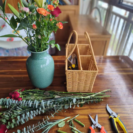 HOUDE Gardening tool set, equipped with rattan storage basket, 5 aluminum alloy hand tools and 3 stainless steel scissors