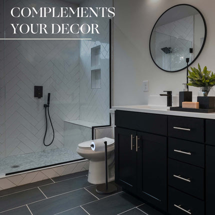 Marmolux Acc 1PC Free StandingToilet Paper Holder Stand with Reserve, Matte Black Salle De Bain