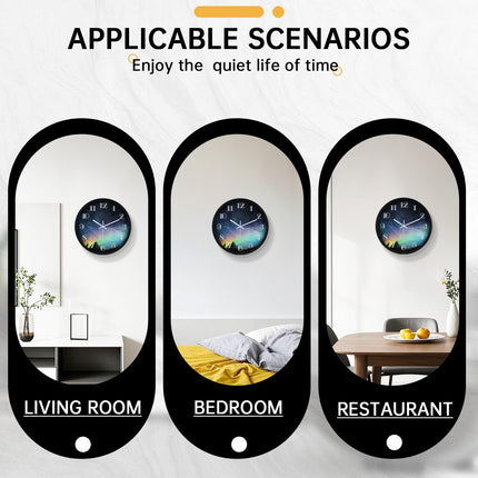 QWANPET Modern Wall Clock, 12Inch Round Wall Clocks, Quality Quartz Silent Non-Ticking Wall Clock, Decor Wall Clocks for Living Room Bedroom Kitchen Home, Black