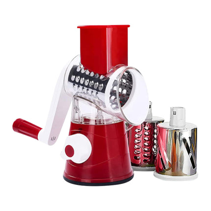 JS Gourmet Rotary Cheese Grater with Crank Handle and 3 Interchangeable Blades, Ideal for Grating, Shredding and Slicing Vegetables, Fruits, Nuts, Carrots