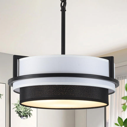 DWLGIGH Black Drum Chandelier 3-Light, 12.6" Farmhouse Chandeliers for Dining Room
