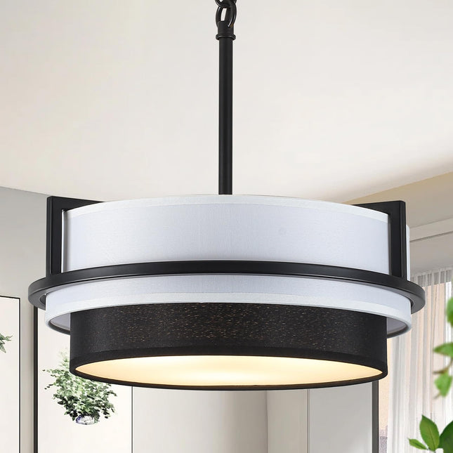 DWLGIGH Black Drum Chandelier 3-Light, 12.6" Farmhouse Chandeliers for Dining Room