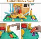 Aomola Play Kitchen Set Role Play Kitchen Pretend Kitchen Toys,Cooking Set for Kids with Play Food,Toy Kitchen Accessories,Realistic Sounds Lights and Running Water T12