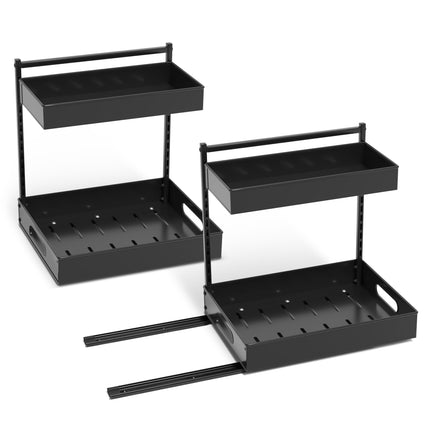Sorbus Under Sink Organizer with Sliding Tracks and Adhesive Tape - 2-Tier Pull-Out Storage Rack for Kitchen and Bathroom - No Drill Under Sink Organization Storage Cabinet Shelf