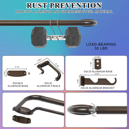 Mayrhyme Dark Bronze Double Curtain Rods for Windows 84-134 Inches,1 Inch Adjustable Double Wrap Around Blackout Curtain Rod with Aluminum Finials and Brackets