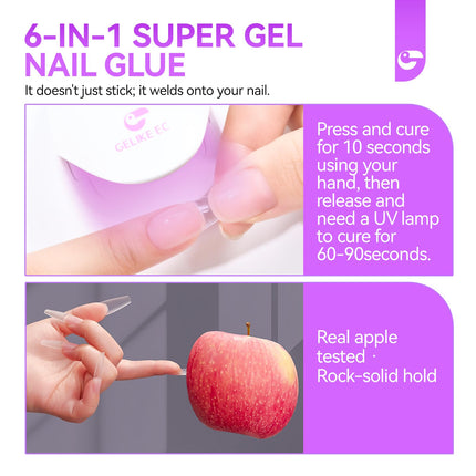 Gelike EC Nude Pink Nail Glue Gel - 6 in 1 Sheer Pastel Pink Nail Glue Polish for Clear Acrylic French Manicure,Long Lasting Adhesive UV Nail Glue for Clear Press On Nail Tips,Cure Needed