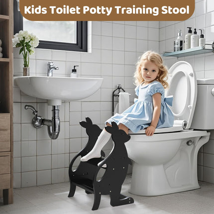 Wooden 2 Step Stool for Toddlers, Adjustable Height Toddler Learning Standing Ladder Tower with Handrails, Kitchen Toddler Stool Helper for Bathroom Sink Toilet Potty Training