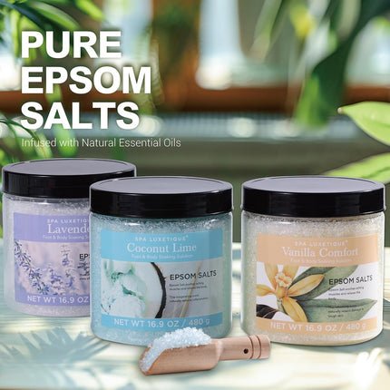 Spa Luxetique Bath Salt 3 x 480g, Premium Pure & Natural Epsom Salts for Soaking, Bath Salt for Women