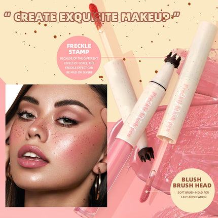 SPRINGSKY Liquid Face Blush Freckle Pen, Natural Dewy Cream Faux Freckle Stamp Pen 2 in 1 Makeup Natural Sunkissed Dewy Cheeks, Waterproof