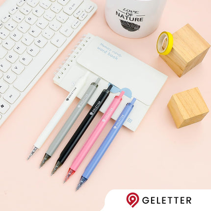 GELETTER 5-PACK 0.5mm Retractable Gel Pens Set, Fine Point Black Ink, Quick-Dry Smooth Writing for Journaling, Office & School Supplies, Built-in Clip, Free Sticky Notes Included | Ruler Scale Barrel