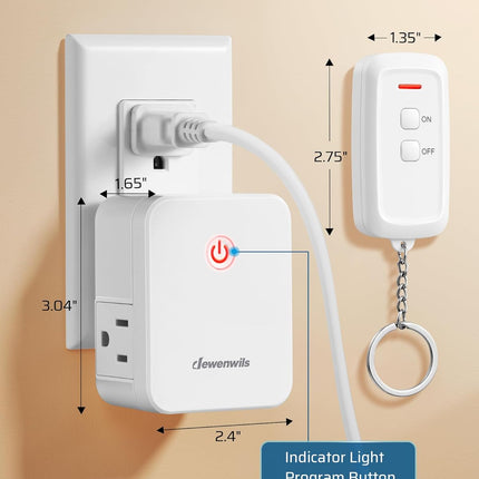 DEWENWILS Indoor Remote Control Outlet, Wireless Remote Light Switch with 2 Side Outlets, No Interference Remote Outlet Switch, 15A/1875W, 100ft RF Range, HRS101H