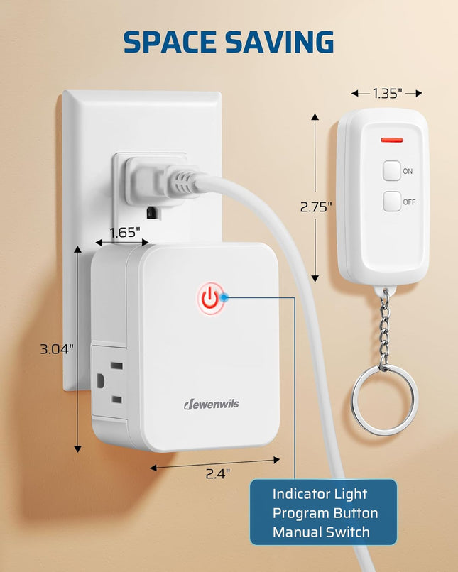 DEWENWILS Indoor Remote Control Outlet, Wireless Remote Light Switch with 2 Side Outlets, No Interference Remote Outlet Switch, 15A/1875W, 100ft RF Range, HRS101H