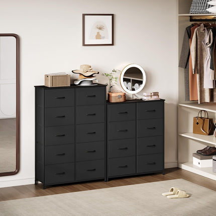 Somdot Dresser for Bedroom with 10 Drawers, Wide Storage Organizer Chest of Drawers with Fabric Bins for Closet Bedside Nursery Living Room Laundry Entryway Hallway,Black