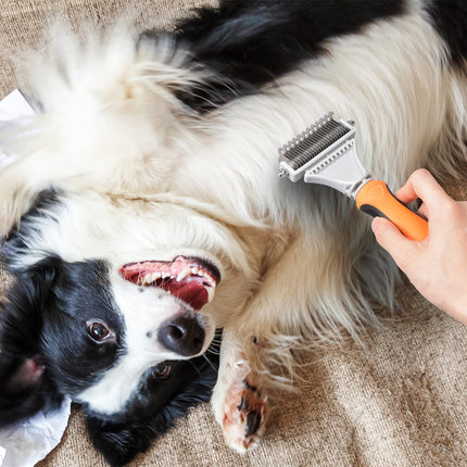 Professional Pet Dematting Comb with Double Sided Stainless Steel Pet Safe Blades, Shedding Brush Undercoat Rake tool for Removing Knots and Tangled Hair.