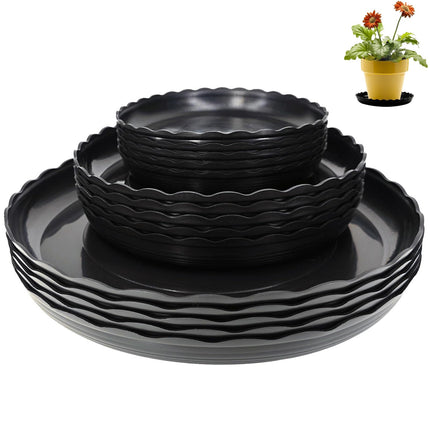 OFiSEXPT 15 Pcs Plant Saucer Set, 6, 8, 10 Inch Plastic Pot Trays, Flower Planter Saucers, Drip Trays for Indoor/Outdoor, Sturdy Plant Plate Water Catcher, BLACK