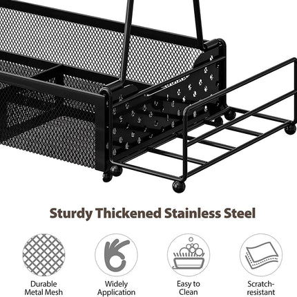 RUYICZB Grill Utensil Caddy, Picnic Caddy for Plates and Utensils, Caddy with Paper Towel Holder for Outdoor, Accessories Storage Organizer, Silver