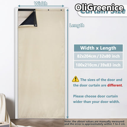 OliGreenice 82x204cm/W32*L80" Thermal Curtain Winter Eyelet Doorway Cover Panel Windproof Warm Cold Protection Oxford Cloth Thicken Cotton Fiber Drapes for Living Room Garage Bedroom, Beige