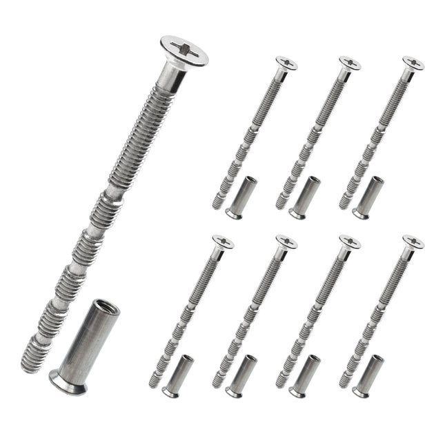 Qancekoo 8 Sets M4 Bolt Connecting Screws and Sleeves, Stainless Steel Adjustable Length Long Screw Door Handle Fixers for Hollow Door Handles Knobs Escutcheons and Others (60MM)