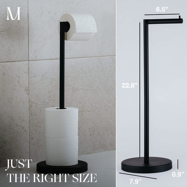 Marmolux Acc 1PC Free StandingToilet Paper Holder Stand with Reserve, Matte Black Salle De Bain