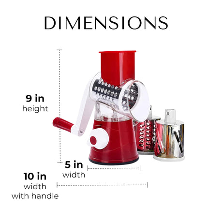 JS Gourmet Rotary Cheese Grater with Crank Handle and 3 Interchangeable Blades, Ideal for Grating, Shredding and Slicing Vegetables, Fruits, Nuts, Carrots