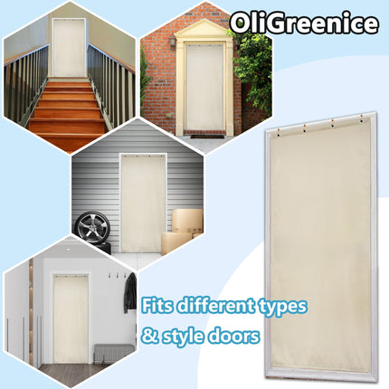 OliGreenice 82x204cm/W32*L80" Thermal Curtain Winter Eyelet Doorway Cover Panel Windproof Warm Cold Protection Oxford Cloth Thicken Cotton Fiber Drapes for Living Room Garage Bedroom, Beige