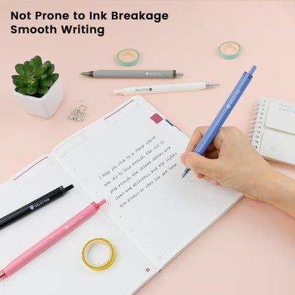 GELETTER 5-PACK 0.5mm Retractable Gel Pens Set, Fine Point Black Ink, Quick-Dry Smooth Writing for Journaling, Office & School Supplies, Built-in Clip, Free Sticky Notes Included | Ruler Scale Barrel