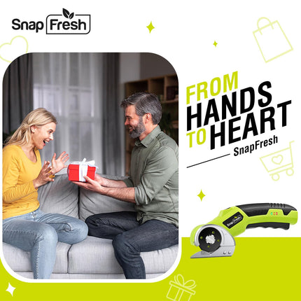 SnapFresh 4V Cordless Electric Scissors-Rechargeable Rotary Box Cutter w/ 2.0Ah Battery, 2 Self-Sharpening Blades, 285RPM,LED & Safety Lock, Carpet Cutter Tool for Cardboard, Fabric, Leather, Plastic