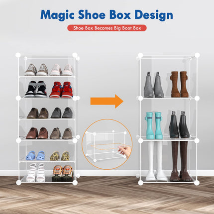 KUSARKO 6-TIER Unisex Clear Plastic Stackable Shoe Organizer