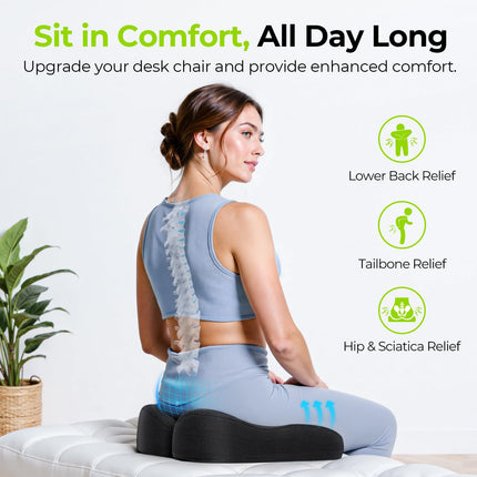 AUVON Contoured Seat Cushion for Tailbone Pain&Thigh Pressure Relief, SO4182 BLACK