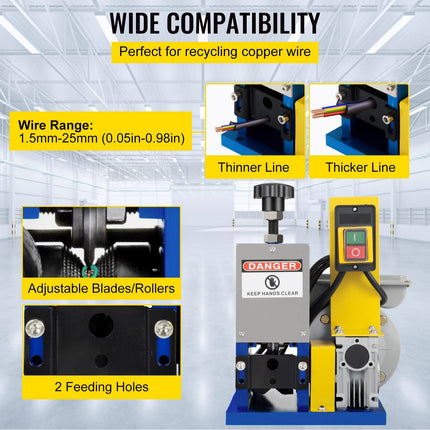 Happybuy Automatic Electric Wire Stripping Machine 0.05"-0.98",Portable Dark Blue Wire Stripper, Wire Stripping Machine Tool for Scrap Copper Recycling (Dark Blue)