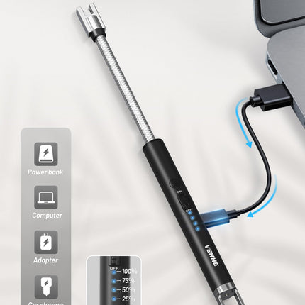 VEHHE Electric Lighter, 360° Flexible Neck, USB C Rechargeable, Black