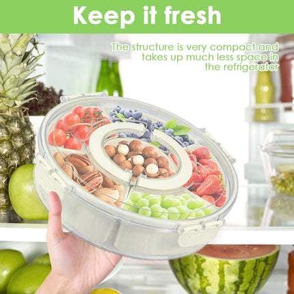 Divided Rotating Serving Tray with Lid and Handle, Container for Fruits Snacks Veggie Charcuterie, Snack Spinner Organizer, Snack Trays Serving Tray with Lid (1)