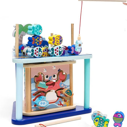 5 in 1Wooden Activity Cube, Montessori Magnetic Fishing Game Toy for Toddlers,Stacking Fine Motor Skills Toys for Kids Preschool Learning Toys T125