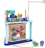 5 in 1Wooden Activity Cube, Montessori Magnetic Fishing Game Toy for Toddlers,Stacking Fine Motor Skills Toys for Kids Preschool Learning Toys T125