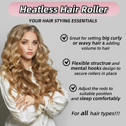 CEKEME 4pcs Heatless Blowout Curlers for Long Hair, Jumbo Flexi Soft Rods, Black