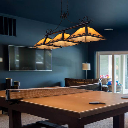 TOCHIC Pool Table Light, 3 Lights Tiffany Billiard & Pool Table Lights, 49.5" Farmhouse Chandelier for Dining Room, Rustic Light Fixture with Bear for 7, 8, 9 ft Tables, Game Room, Basement, Bar-#C4
