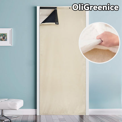 OliGreenice 82x204cm/W32*L80" Thermal Curtain Winter Eyelet Doorway Cover Panel Windproof Warm Cold Protection Oxford Cloth Thicken Cotton Fiber Drapes for Living Room Garage Bedroom, Beige
