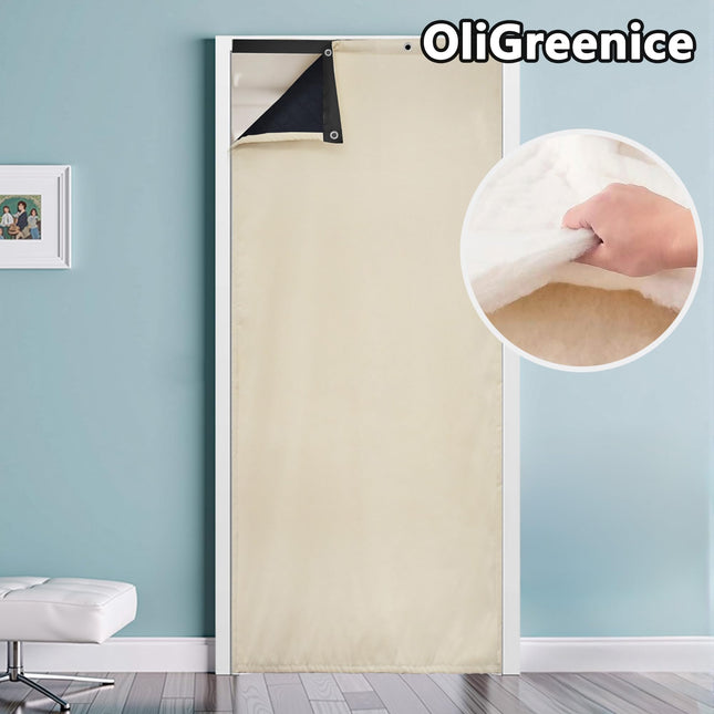 OliGreenice 82x204cm/W32*L80" Thermal Curtain Winter Eyelet Doorway Cover Panel Windproof Warm Cold Protection Oxford Cloth Thicken Cotton Fiber Drapes for Living Room Garage Bedroom, Beige