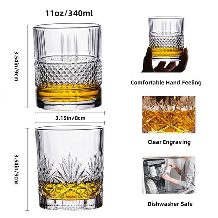 HOSCK 2-PACK of 360ml Whiskey Glasses/Wine Glass Cups for Whiskey, Beer, Cocktail, Juice