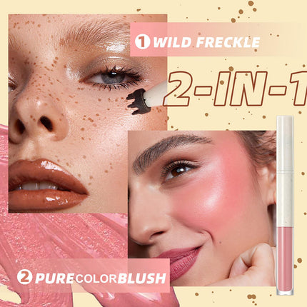 SPRINGSKY Liquid Face Blush Freckle Pen, Natural Dewy Cream Faux Freckle Stamp Pen 2 in 1 Makeup Natural Sunkissed Dewy Cheeks, Waterproof