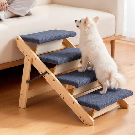 VEVOR Wood Pet Stairs, 4-Step Dog Stairs for Beds, Sofa & Cars, 60lbs Load Capacity, Folded Flat Design, Stable & Sturdy Cat & Dog Step Ladder for Small Medium Older Pet Puppy Essentials