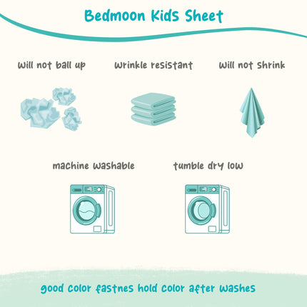 Bedmoon Boys Twin Single Sheets, Kids Car Truck Soft Microfiber Twin Sheets & Pillowcases with Elastic Corner Straps, Tint