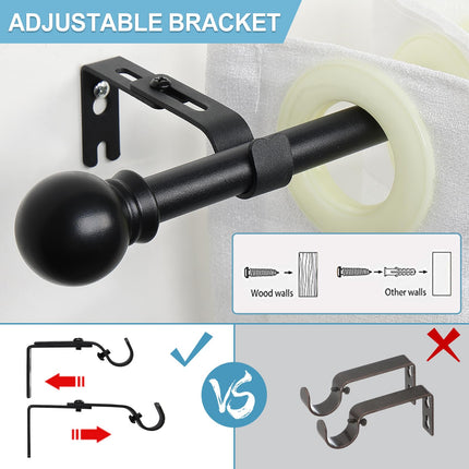 TALITARE Black 28-152 Inch Curtain Rods for Windows, 5/8 Inch Extra Long Curtain Rod with Brackets