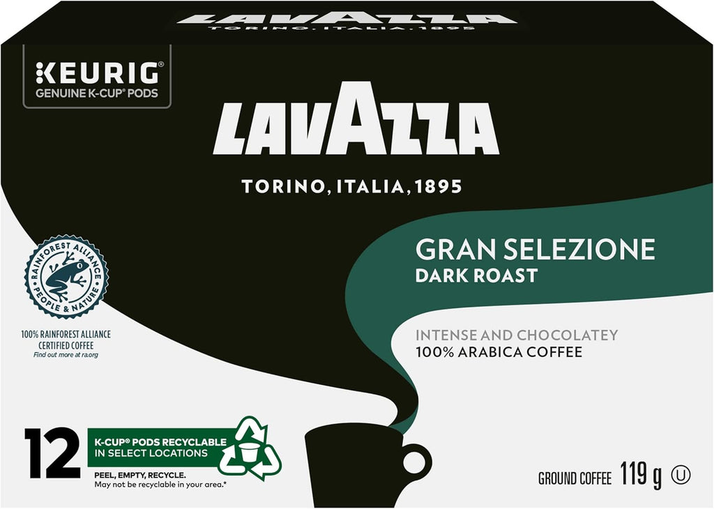 Lavazza Single-Serve Coffee K-Cups for Keurig Brewer - Gran Selezione Dark Roast Blend - 12 Instant K-Cup Coffee Pods
