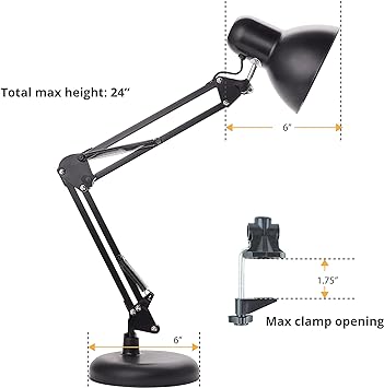Newhouse Lighting Wright Painted Black Metal Flexible 2-in-1 Weighted Base and Clamp Mount Swing Arm Wright Architect Desk Lamp with Energy-Efficient 5-Watt LED Bulb
