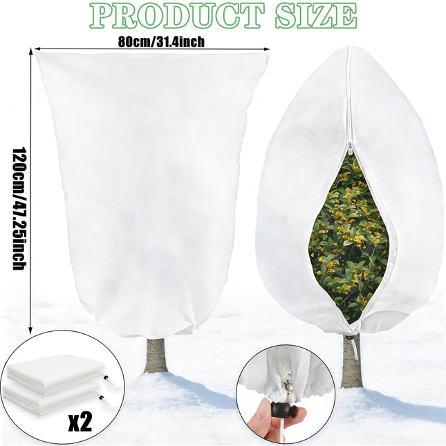 Gansita 2 Packs 80x120cm Plant Covers Tree Freeze Protection Bags Large Frost Cloth Bag Protectors with Zipper Drawstring Reusable Plant Fleece Frost Freezing Cloth Outdoor Blankets for Outdoor Tree Plants