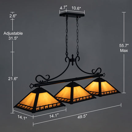 TOCHIC Pool Table Light, 3 Lights Tiffany Billiard & Pool Table Lights, 49.5" Farmhouse Chandelier for Dining Room, Rustic Light Fixture with Bear for 7, 8, 9 ft Tables, Game Room, Basement, Bar-#C4