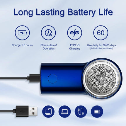 LVTEL Men's Mini Portable Electric Shaver, One-Button Use, BLUE
